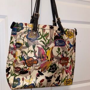 Sakroots Coated Canvas Peace/Bird Multicolored Floral Print Tote Bag, Sz M